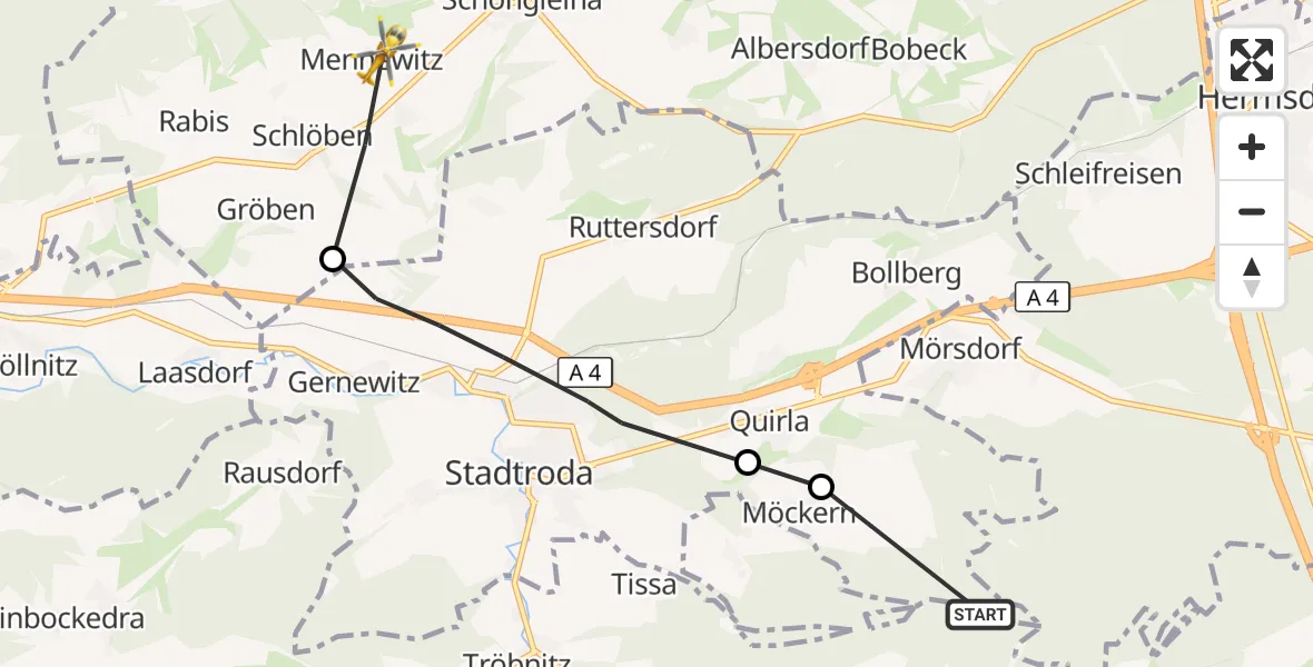 Flugroute Rettungshubschrauber Lippersdorf-Erdmannsdorf - Schlöben, 10 September 2026, 16:57