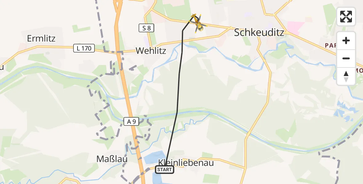 Flugroute Rettungshubschrauber Schkeuditz - Schkeuditz, 10 September 2026, 17:07