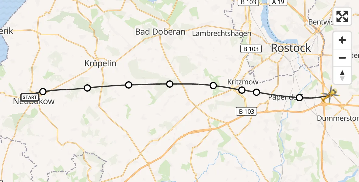 Flugroute Ambulanzhubschrauber Neubukow - Dummerstorf, 10 September 2026, 17:09