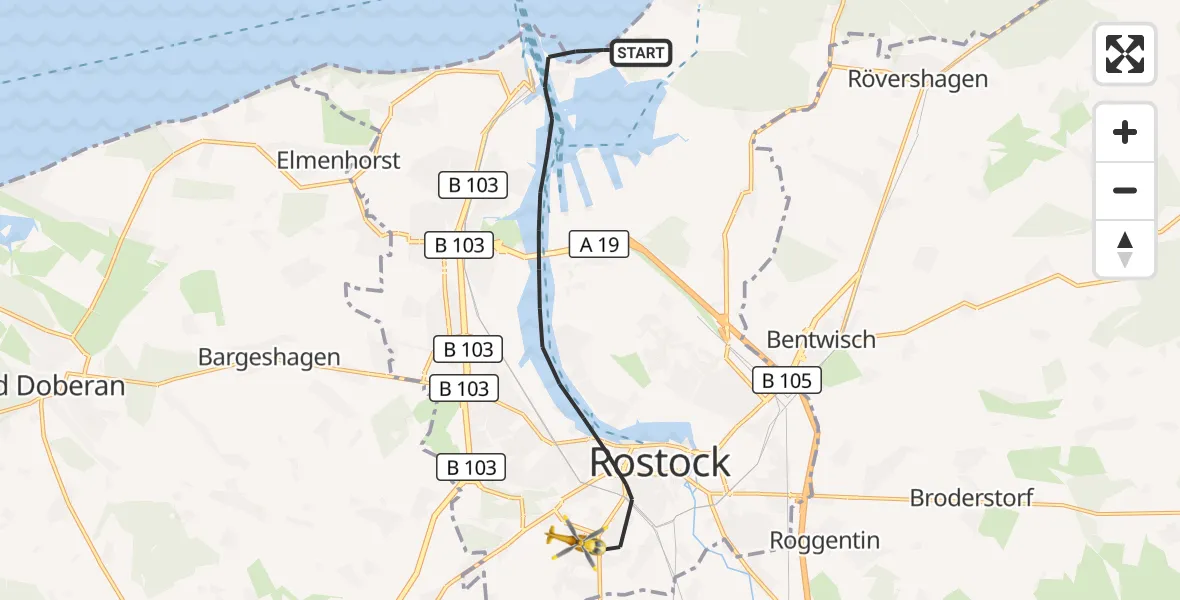 Flugroute Rettungshubschrauber Rostock - Rostock, 10 September 2026, 17:11