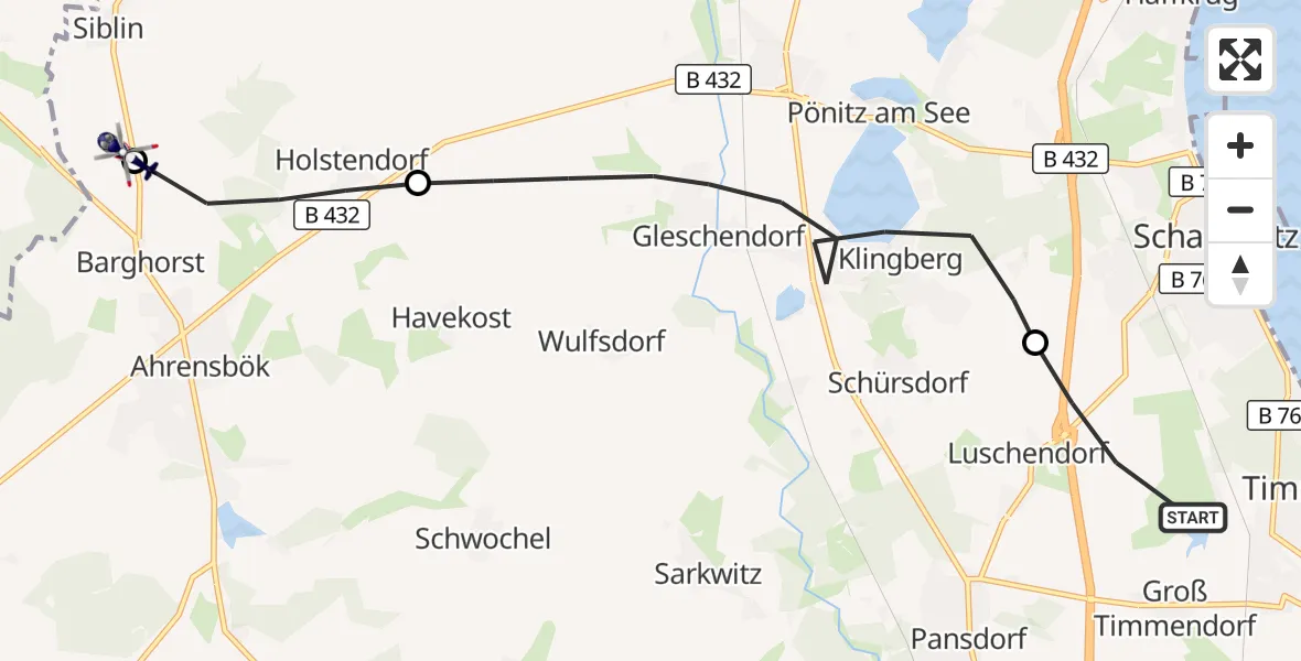 Flugroute Polizeihubschrauber Ratekau - Christoph 12 Luftrettungszentrum, 10 September 2026, 17:15