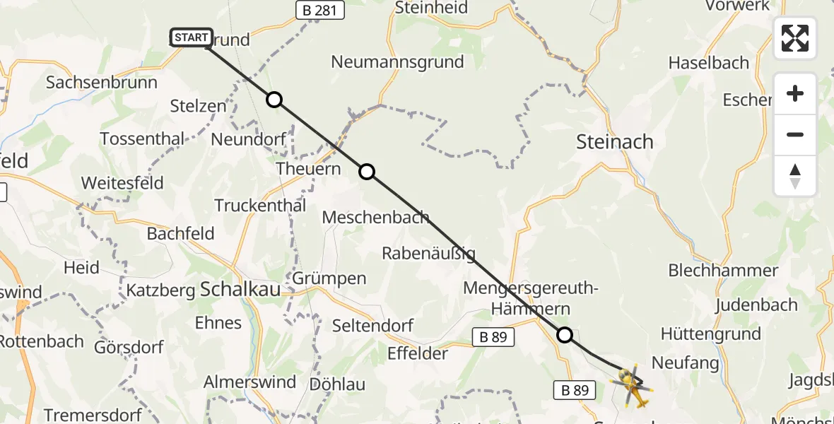 Flugroute Rettungshubschrauber Eisfeld - Sonneberg, 10 September 2026, 17:17