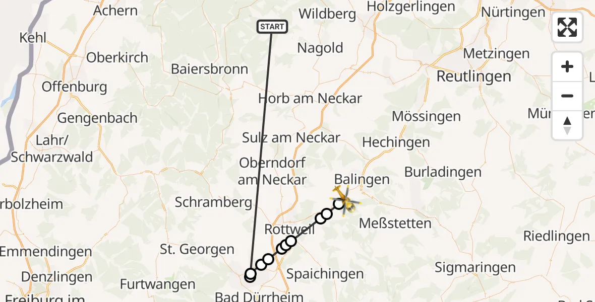 Flugroute Ambulanzhubschrauber Altensteig - Dotternhausen, 10 September 2026, 17:23