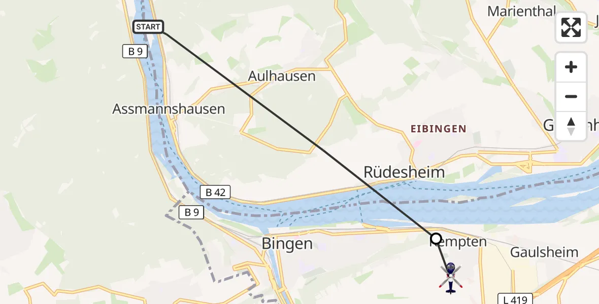 Flugroute Polizeihubschrauber Rüdesheim am Rhein - Bingen am Rhein, 10 September 2026, 17:33
