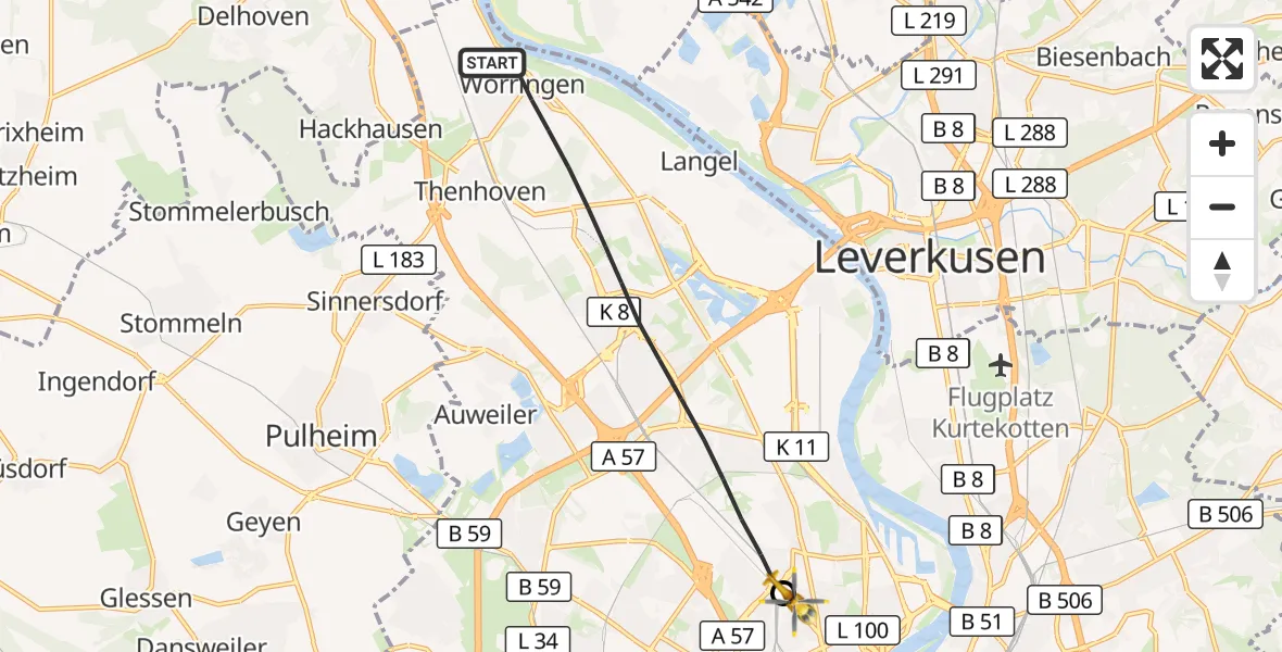Flugroute Rettungshubschrauber Köln - Sankt Vinzenz Hospital, 10 September 2026, 17:34