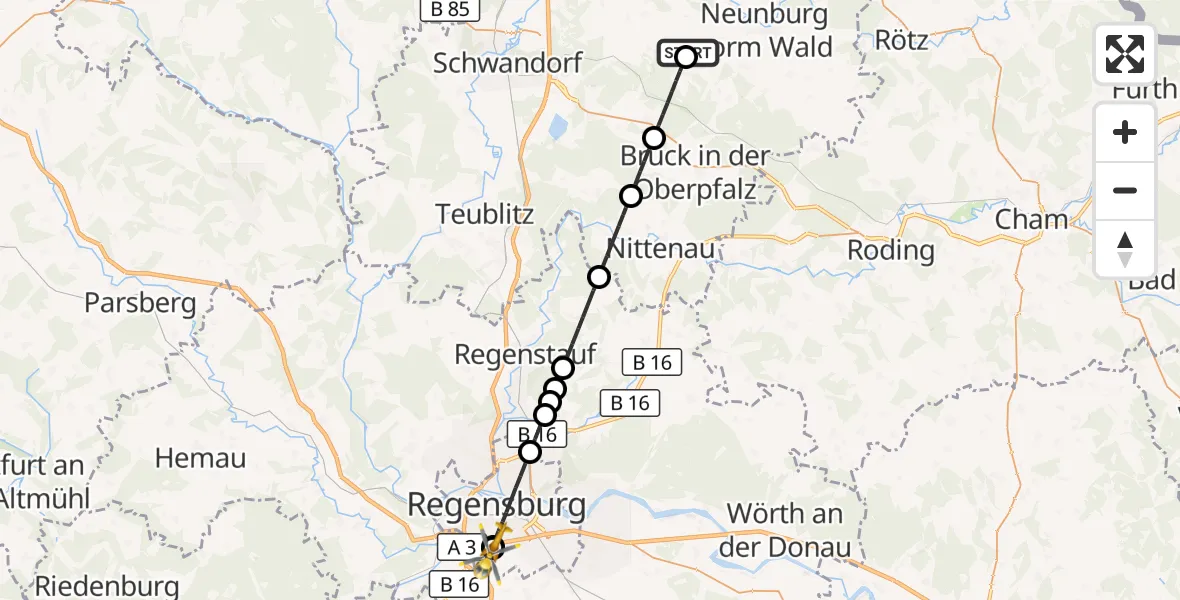 Flugroute Rettungshubschrauber Neunburg vorm Wald - DRF Air Rescue Station Regensburg / Regensburg University Hospital, 10 September 2026, 17:40