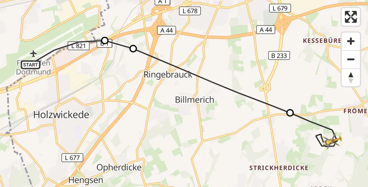 Flugroute Rettungshubschrauber Dortmund Flughafen - Fröndenberg/Ruhr, 10 September 2026, 17:42
