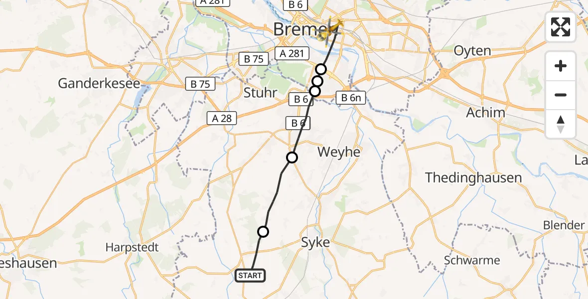 Flugroute Rettungshubschrauber Bassum - Bremen, 10 September 2026, 17:46