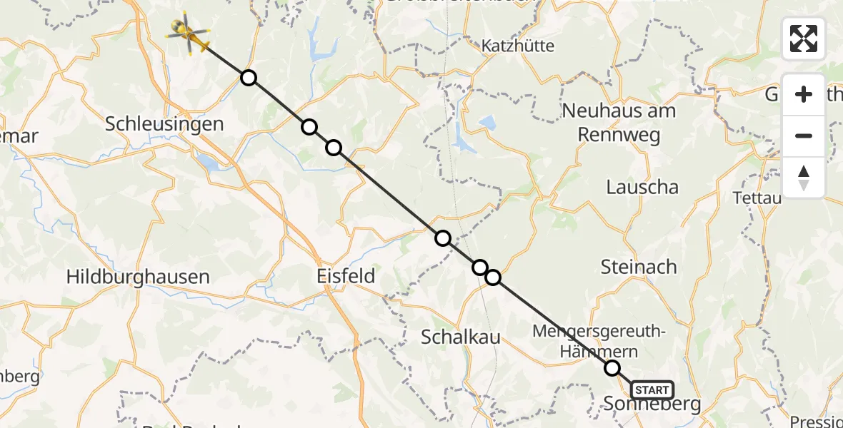 Flugroute Rettungshubschrauber Sonneberg - Schleusingen, 10 September 2026, 17:49