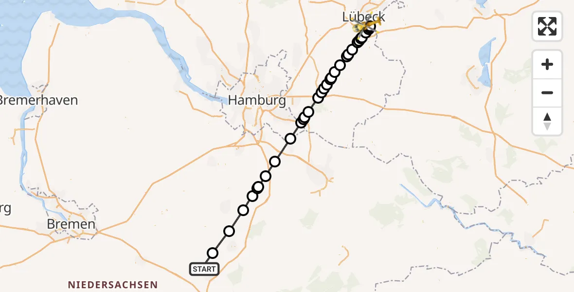 Flugroute Rettungshubschrauber Walsrode - Lübeck, 10 September 2026, 17:58