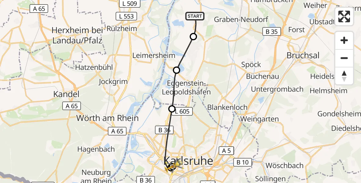 Flugroute Ambulanzhubschrauber Dettenheim - Sankt Vincentius Hospital, 10 September 2026, 18:02