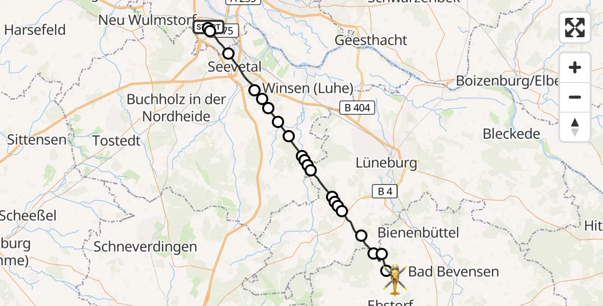 Flugroute Rettungshubschrauber Asklepios Hospital Harburg - Natendorf, 10 September 2026, 18:05