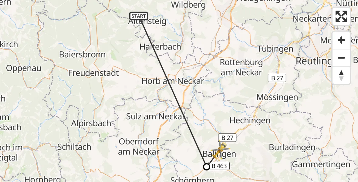 Flugroute Ambulanzhubschrauber Altensteig - Balingen, 10 September 2026, 18:10