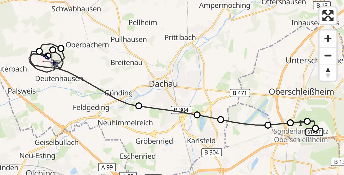Flugroute Polizeihubschrauber Oberschleißheim - Bergkirchen, 10 September 2026, 18:13