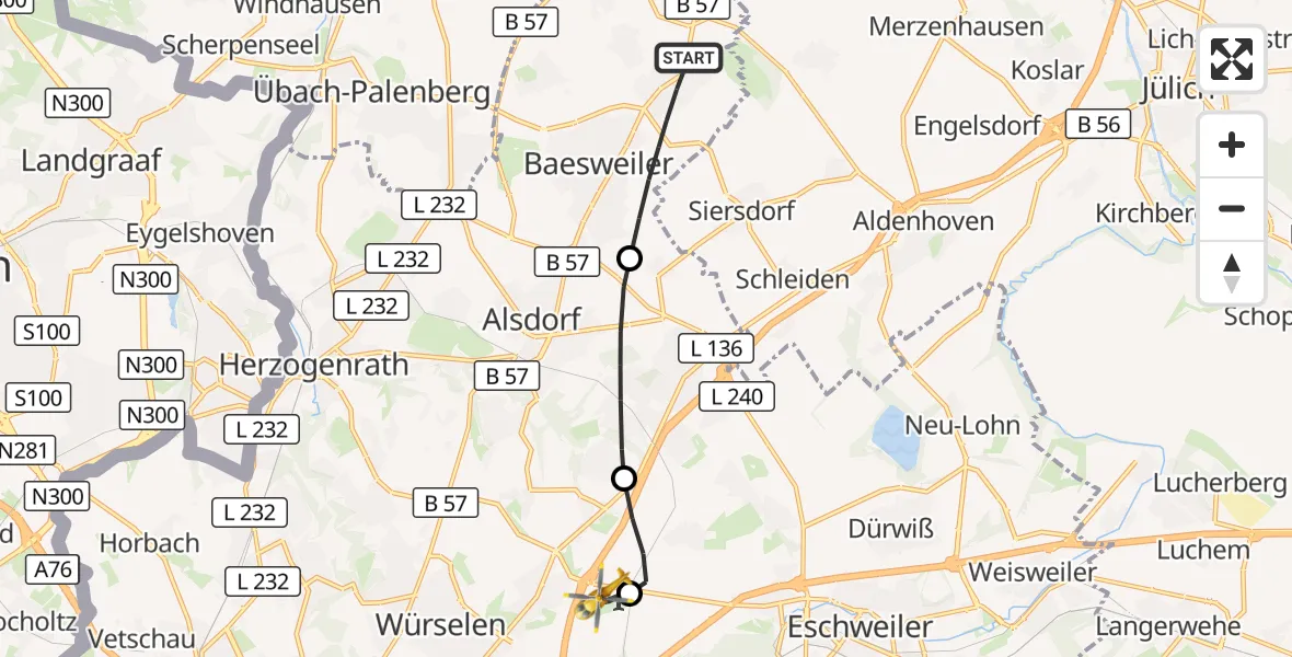 Flugroute Rettungshubschrauber Baesweiler - Aachen-Merzbrück Flughafen, 10 September 2026, 18:36