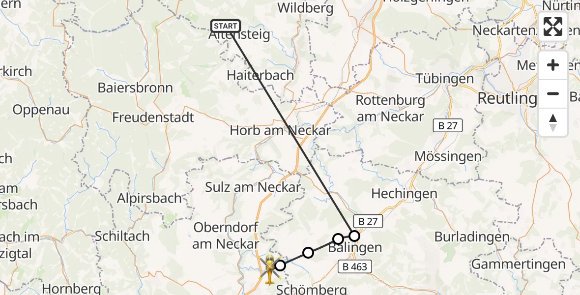 Flugroute Ambulanzhubschrauber Altensteig - Dietingen, 10 September 2026, 18:41