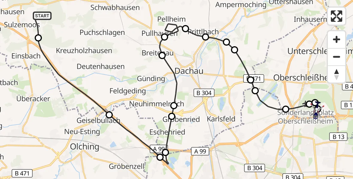 Flugroute Polizeihubschrauber Sulzemoos - Oberschleißheim, 10 September 2026, 19:21