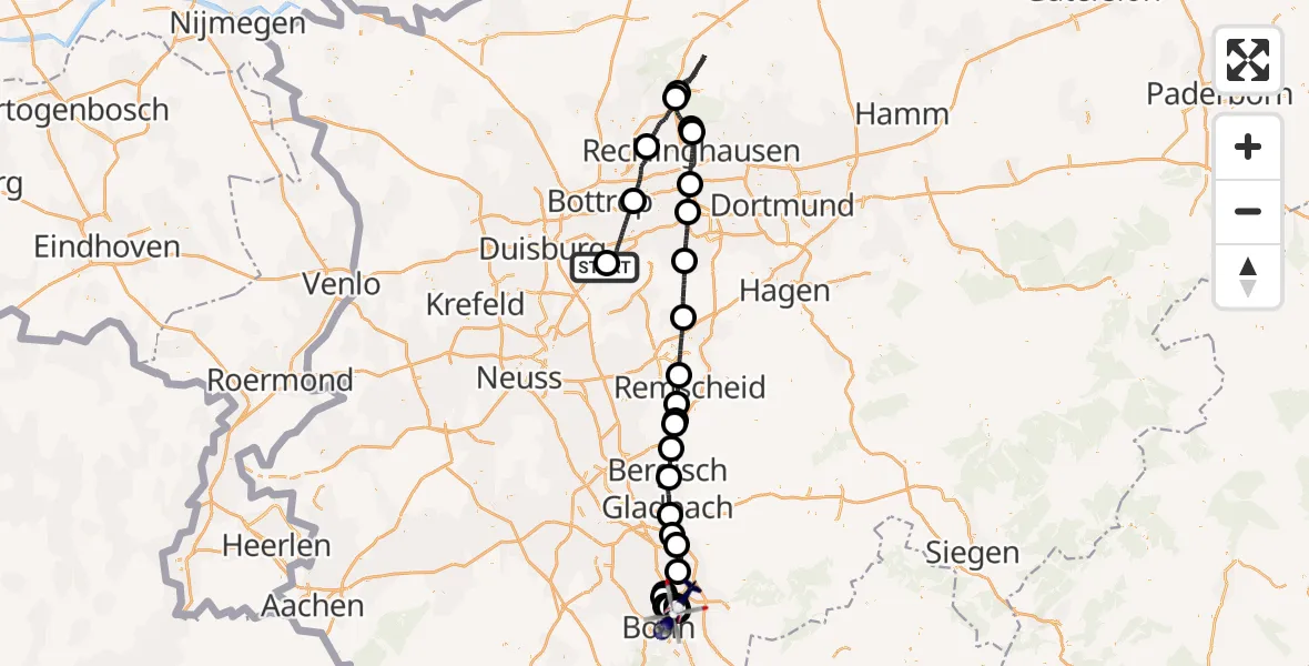 Flugroute Polizeihubschrauber Essen-Mülheim Flughafen - Sankt Augustin, 10 September 2026, 19:57