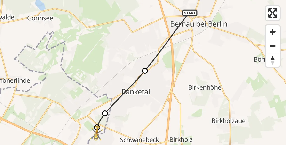Flugroute Rettungshubschrauber Bernau bei Berlin - Helios Clinic Berlin-Buch, 10 September 2026, 20:38