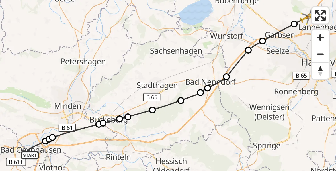 Flugroute Rettungshubschrauber Bad Oeynhausen - Flughafen Hannover, 10 September 2026, 21:29
