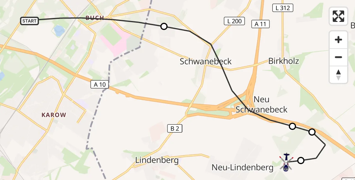 Flugroute Polizeihubschrauber Berlin - Ahrensfelde Hubschrauberlandeplatz, 10 September 2026, 21:52