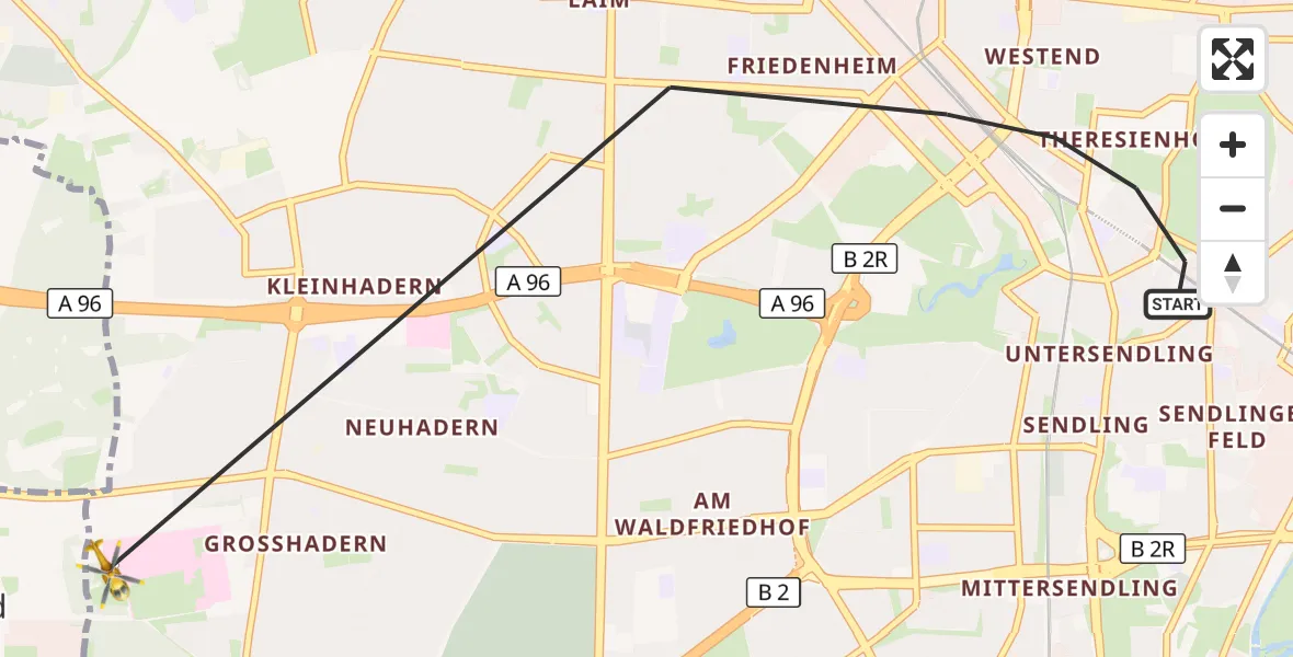 Flugroute Rettungshubschrauber München - DRF Air Rescue München Hubschrauberlandeplatz, 10 September 2026, 23:54