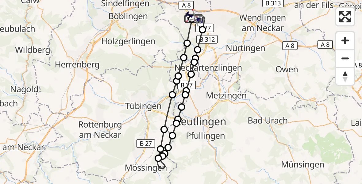 Flugroute Polizeihubschrauber Flughafen Stuttgart - Flughafen Stuttgart, 11 September 2026, 01:38