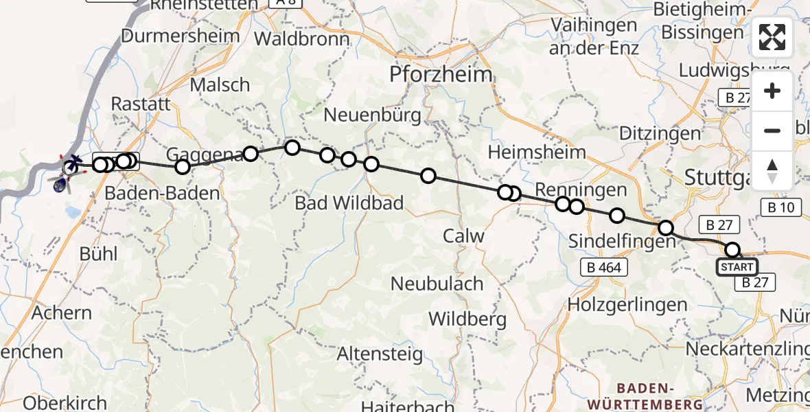 Flugroute Polizeihubschrauber Flughafen Stuttgart - Karlsruhe Baden-Baden Flughafen, 11 September 2026, 06:11