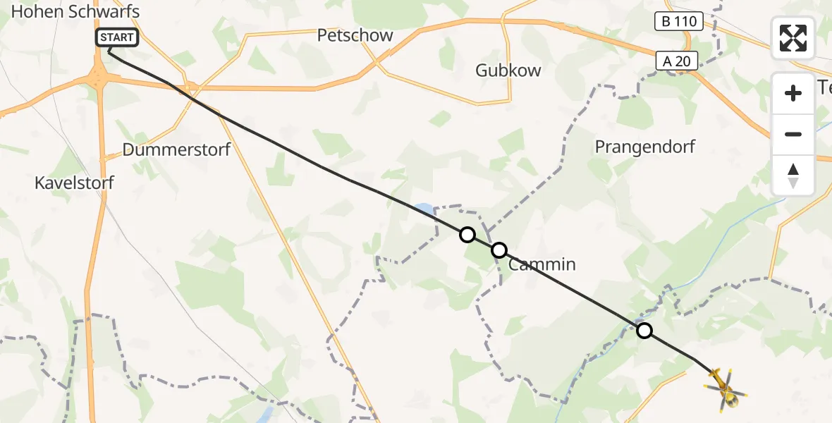 Flugroute Ambulanzhubschrauber Dummerstorf - Wardow, 11 September 2026, 06:17