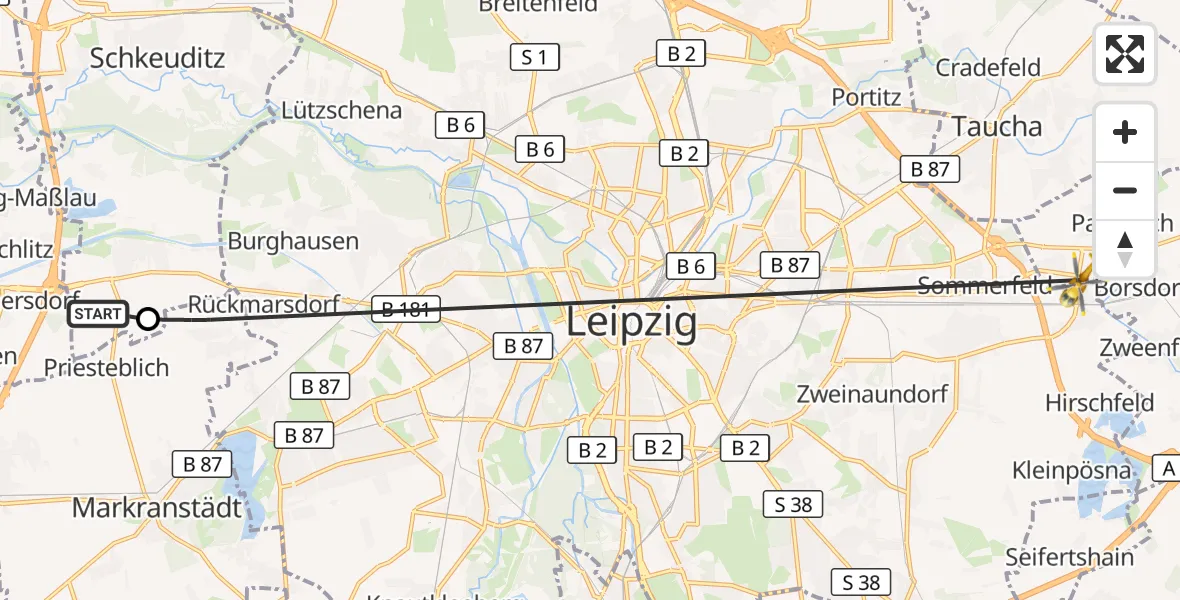 Flugroute Rettungshubschrauber Schkeuditz - Borsdorf, 11 September 2026, 06:48