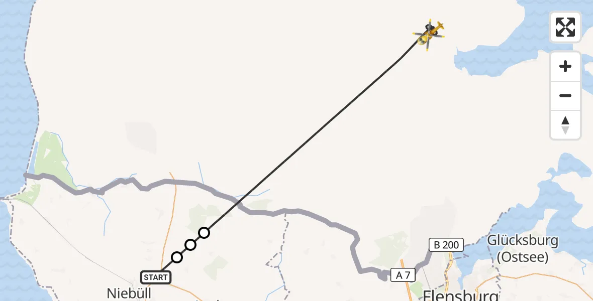 Flugroute Ambulanzhubschrauber Klixbüll - Westre, 11 September 2026, 06:55
