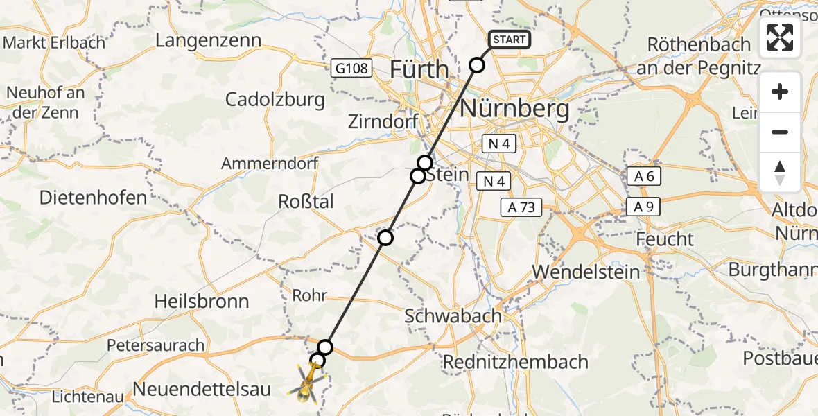 Flugroute Ambulanzhubschrauber Flughafen Nuremberg - Windsbach, 11 September 2026, 07:46