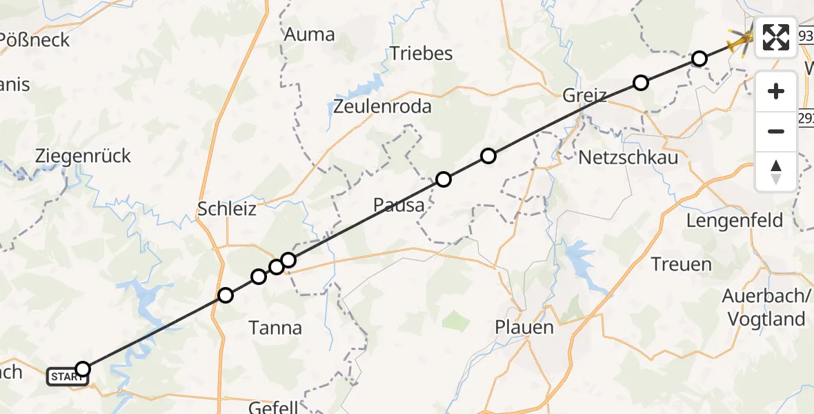 Flugroute Rettungshubschrauber Bad Lobenstein - Fraureuth, 11 September 2026, 07:50