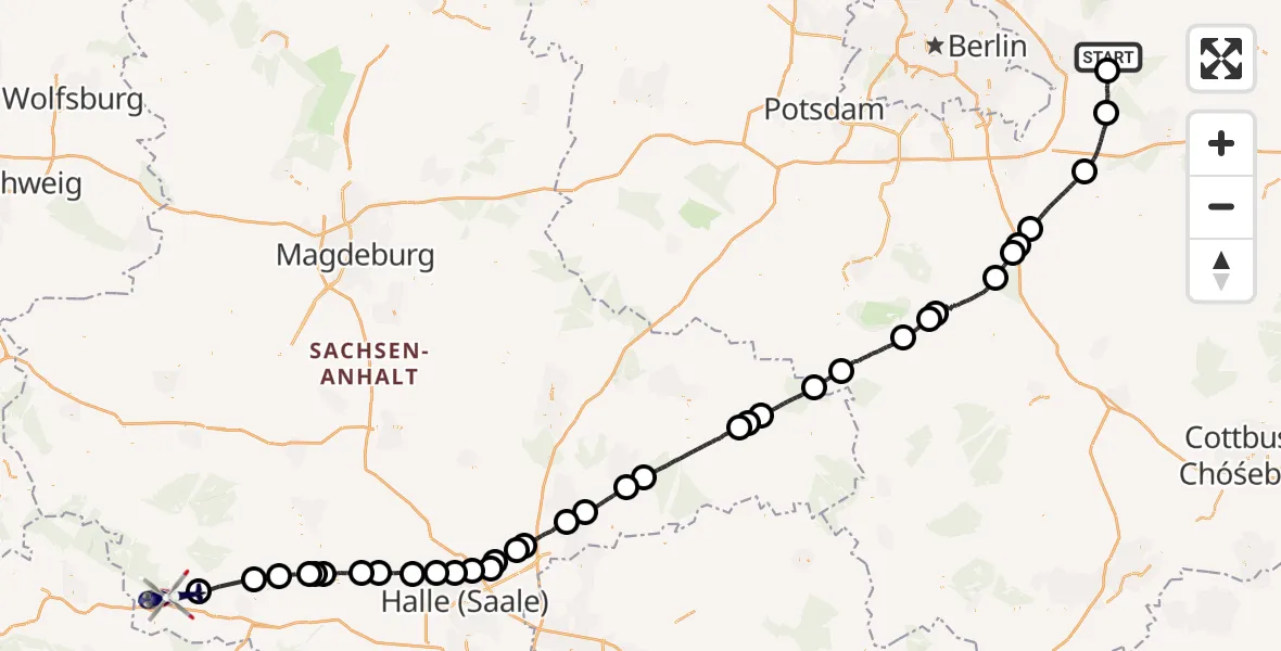 Flugroute Polizeihubschrauber Rehfelde - Südharz, 11 September 2026, 08:09