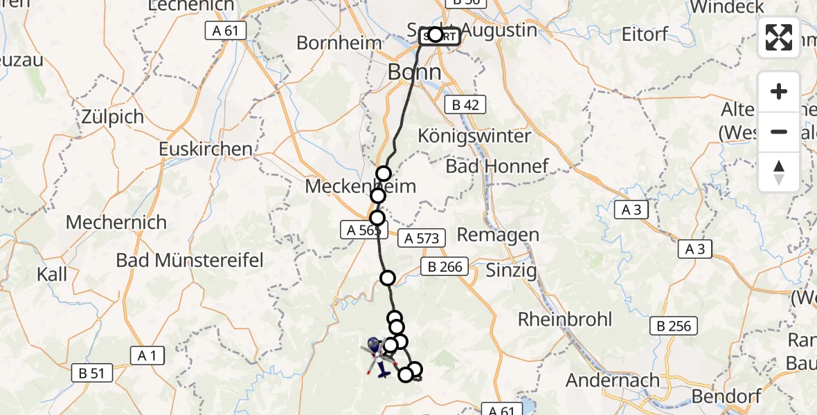 Flugroute Polizeihubschrauber Sankt Augustin - Heckenbach, 11 September 2026, 08:41