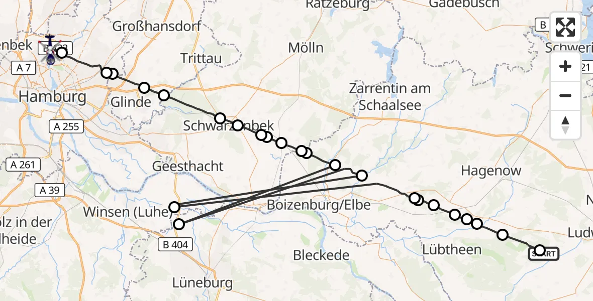 Flugroute Polizeihubschrauber Göhlen - Hamburg Helmut Schmidt Flughafen, 11 September 2026, 09:07
