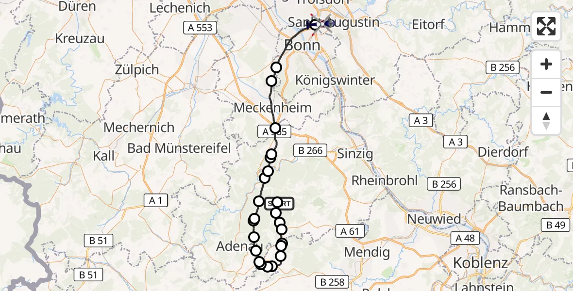 Flugroute Polizeihubschrauber Heckenbach - Sankt Augustin, 11 September 2026, 09:08