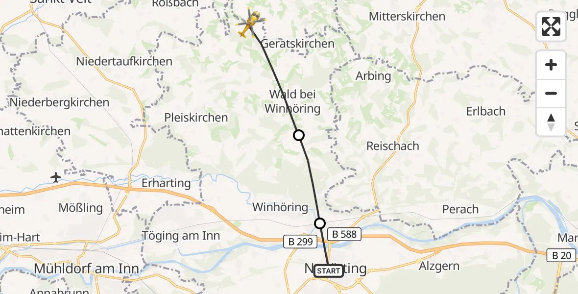 Flugroute Rettungshubschrauber Neuötting - Pleiskirchen, 11 September 2026, 09:28