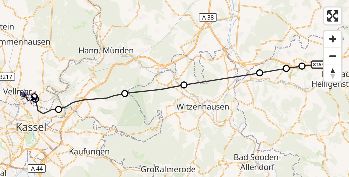Flugroute Polizeihubschrauber Heilbad Heiligenstadt - Vellmar, 11 September 2026, 09:30