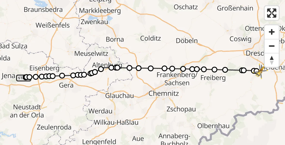 Flugroute Ambulanzhubschrauber Jena-Schöngleina Flugplatz - Kreischa, 11 September 2026, 09:41