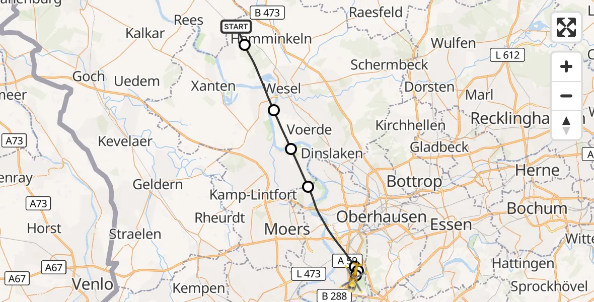 Flugroute Rettungshubschrauber Hamminkeln - Duisburg Air Rescue Hubschrauberlandeplatz (Christoph 9), 11 September 2026, 10:34