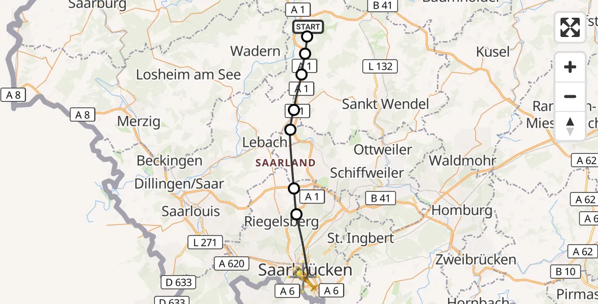 Flugroute Rettungshubschrauber Nonnweiler - Saarbrücken, 11 September 2026, 11:11