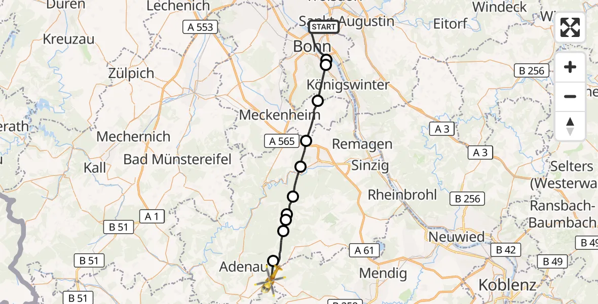 Flugroute Rettungshubschrauber Bonn - Herresbach, 11 September 2026, 11:24