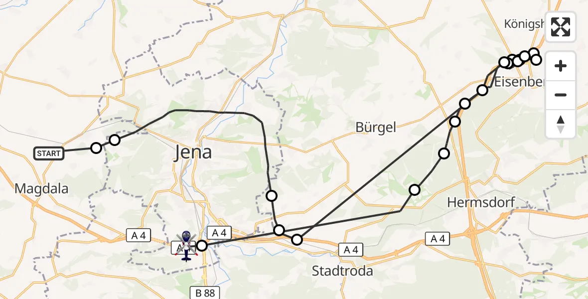 Flugroute Polizeihubschrauber Kleinschwabhausen - Jena, 11 September 2026, 12:18
