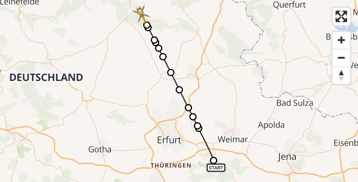 Flugroute Ambulanzhubschrauber Bad Berka - Sondershausen, 11 September 2026, 12:21