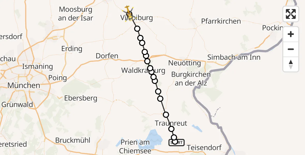 Flugroute Rettungshubschrauber Traunstein Hospital - Geisenhausen, 11 September 2026, 12:50