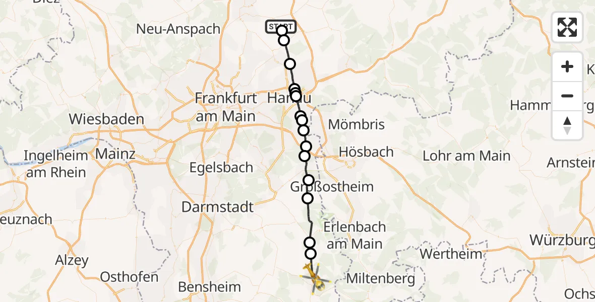 Flugroute Ambulanzhubschrauber Florstadt - Michelstadt, 11 September 2026, 13:26