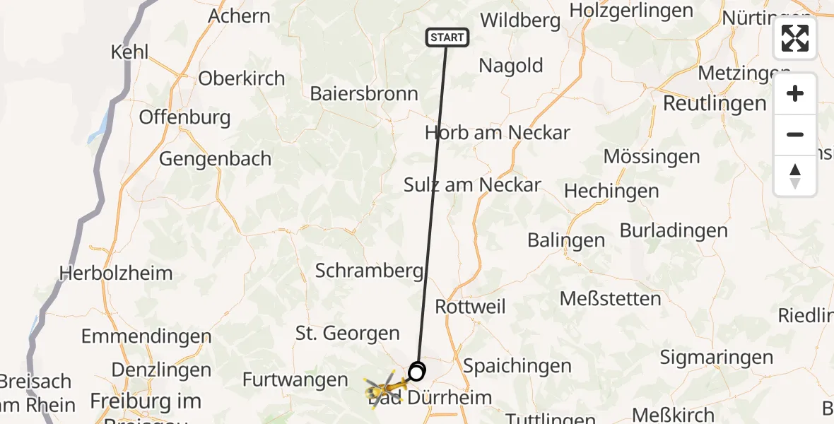 Flugroute Ambulanzhubschrauber Altensteig - Villingen-Schwenningen, 11 September 2026, 13:49