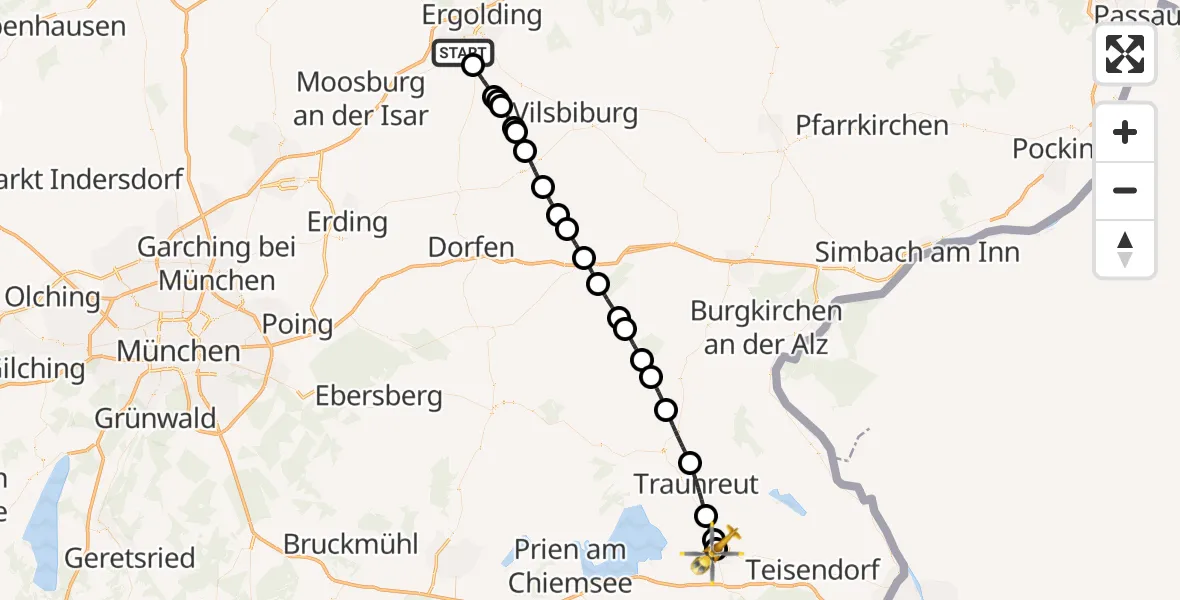Flugroute Rettungshubschrauber Landshut - Traunstein Hospital, 11 September 2026, 14:19