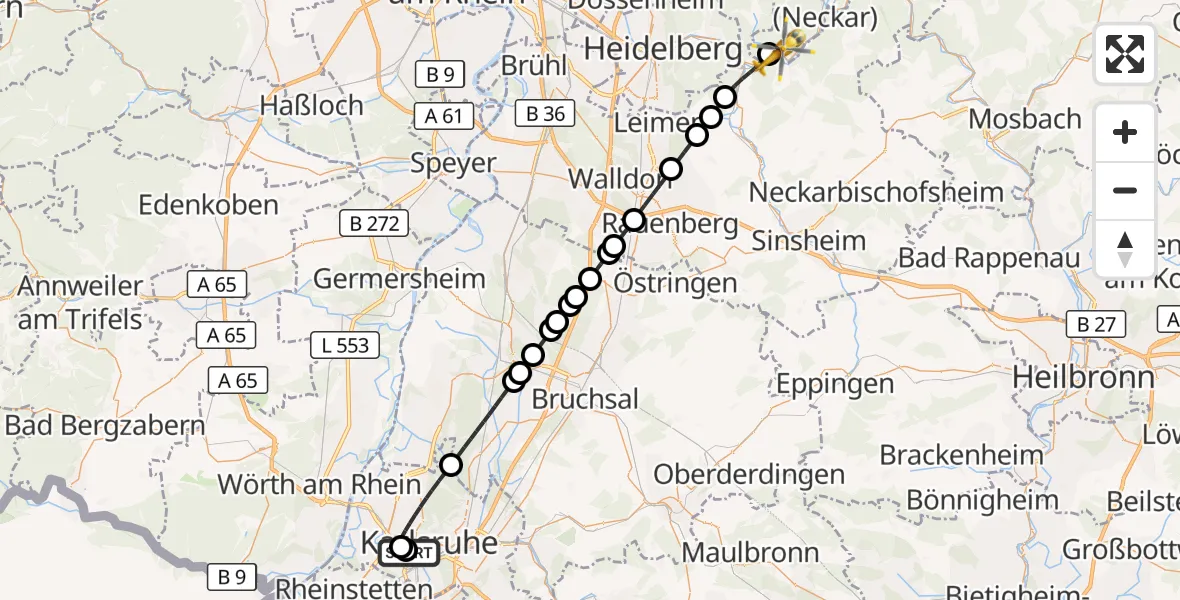 Flugroute Ambulanzhubschrauber Sankt Vincentius Hospital - Neckarsteinach, 11 September 2026, 14:20